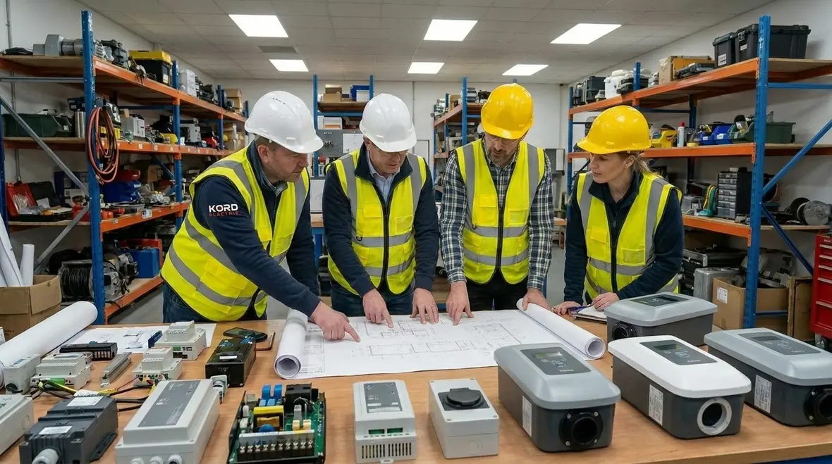 Technician planning commercial EV charger rollout at an electrical panel