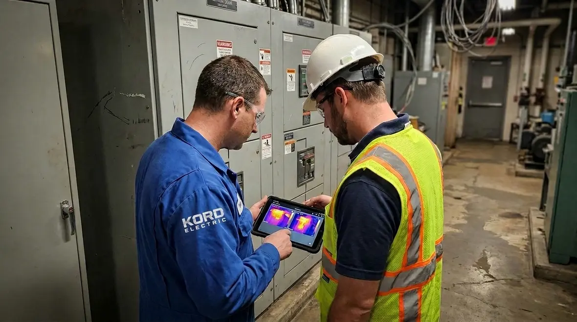 Thermal imaging hotspots inside a commercial electrical distribution panel