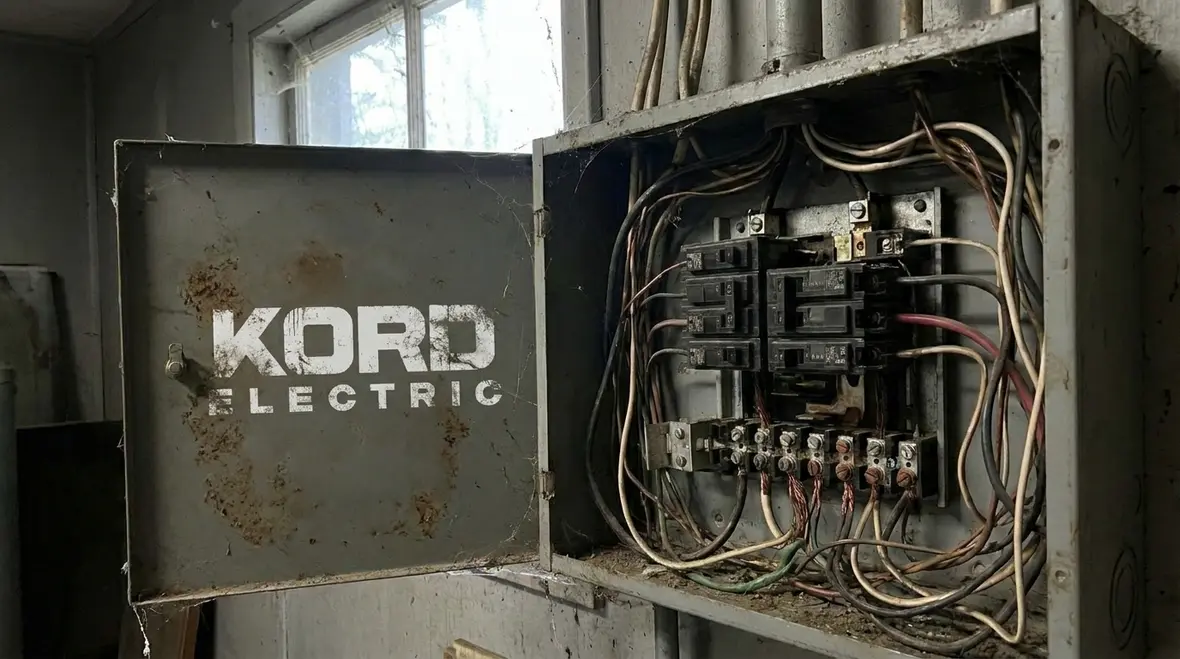 Commercial electrician inspecting an aging electrical panel for upgrade warning signs