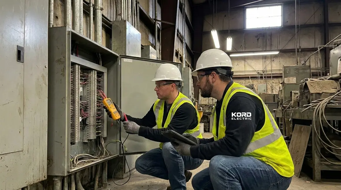 Kord Electric technicians applying commercial electrical safety protocols on the job