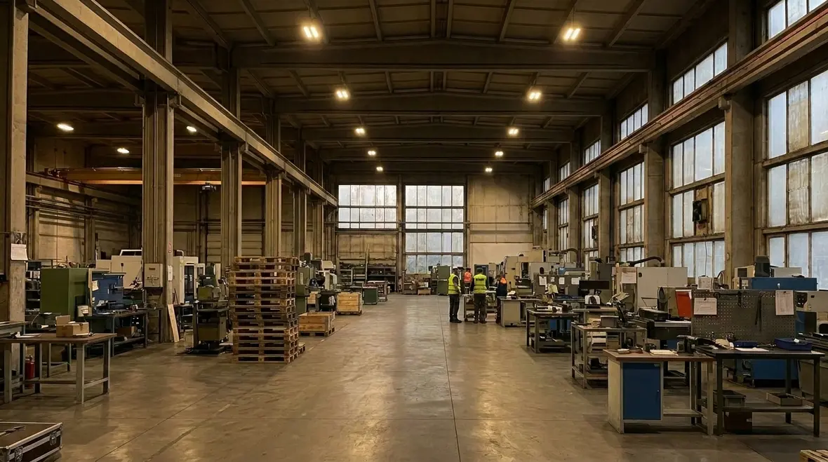 Industrial lighting layout across a large production floor