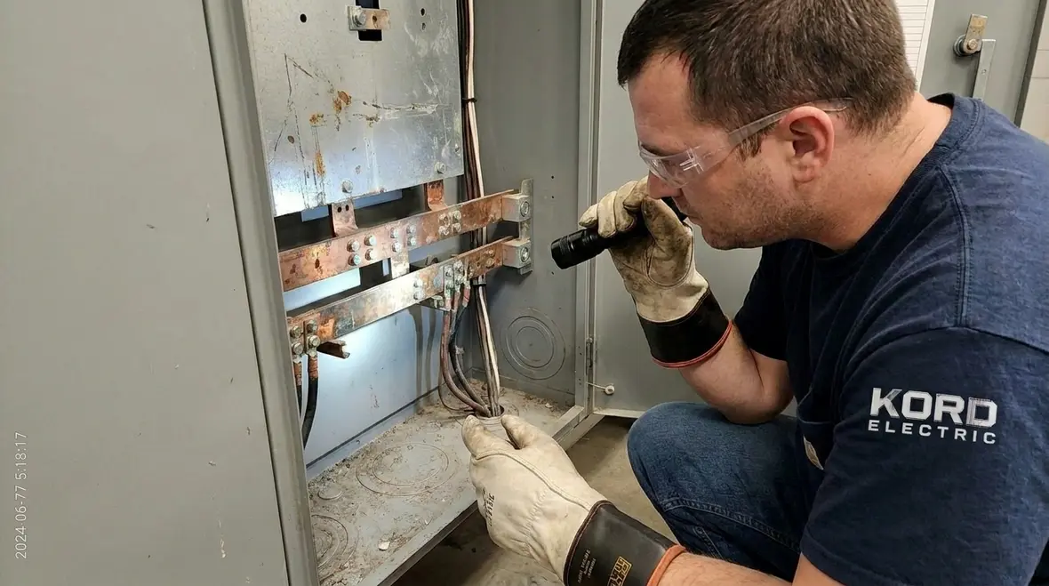 Safety-focused inspection of terminations and grounding in a commercial electrical room