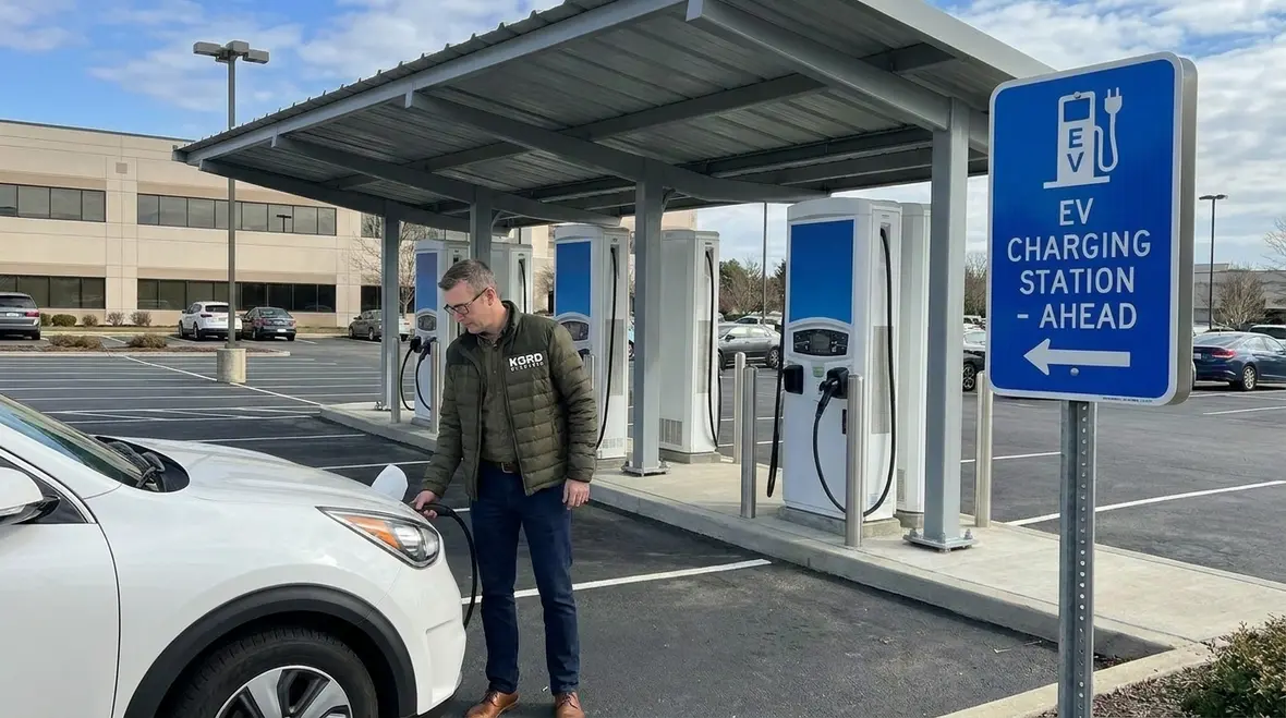 Commercial-grade EV charging hardware and cabling layout