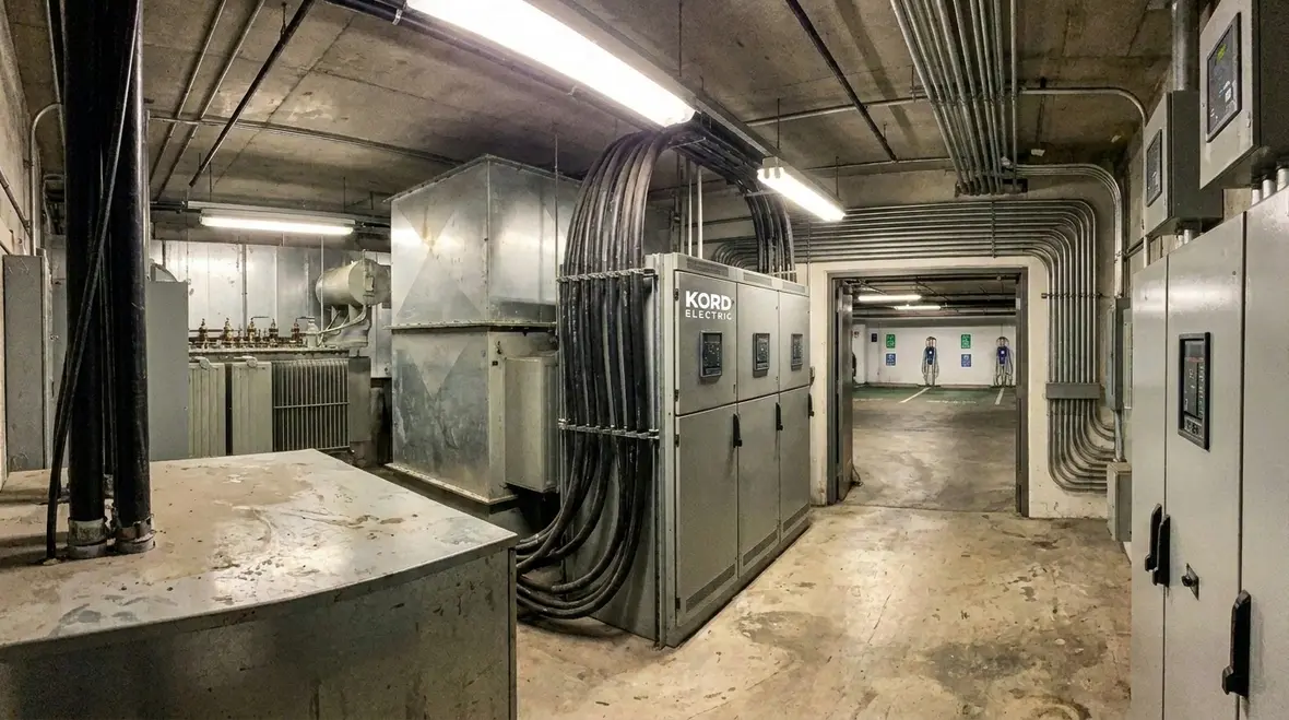 Service panels and switchgear feeding commercial EV charging bays