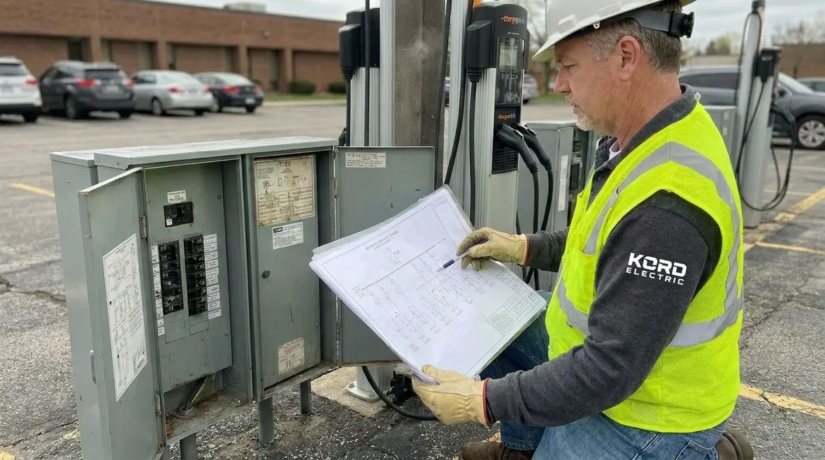 Commercial EV chargers being planned during early design for a facility