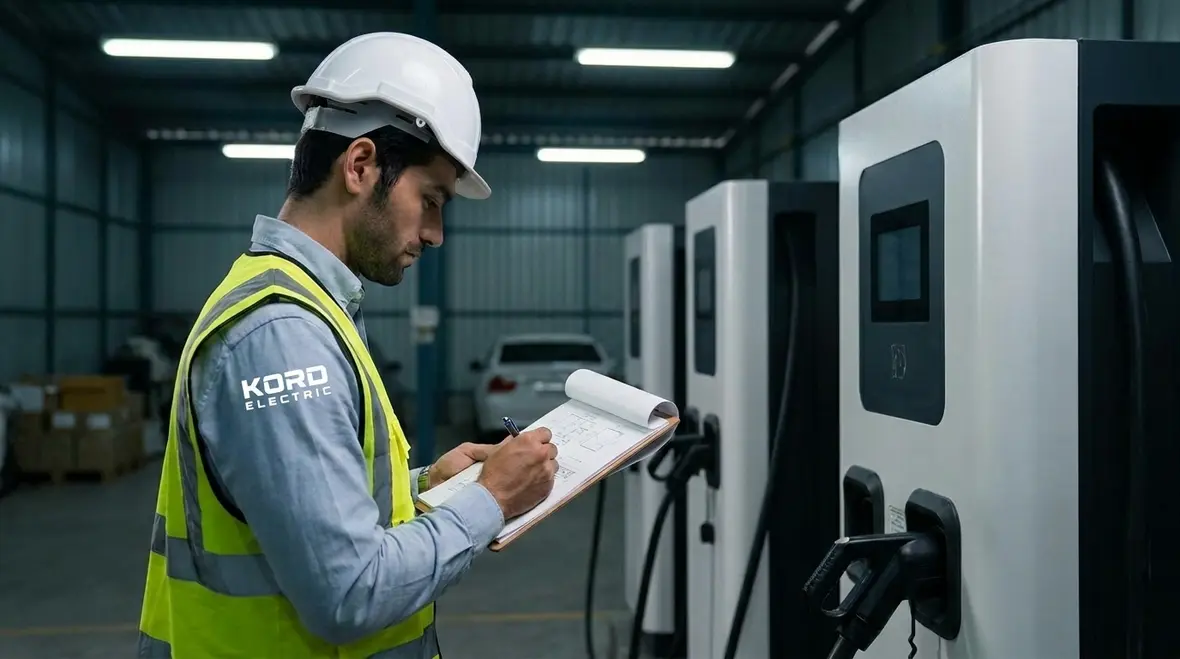 Commercial EV chargers installed at a business facility, illustrating infrastructure investment and ROI