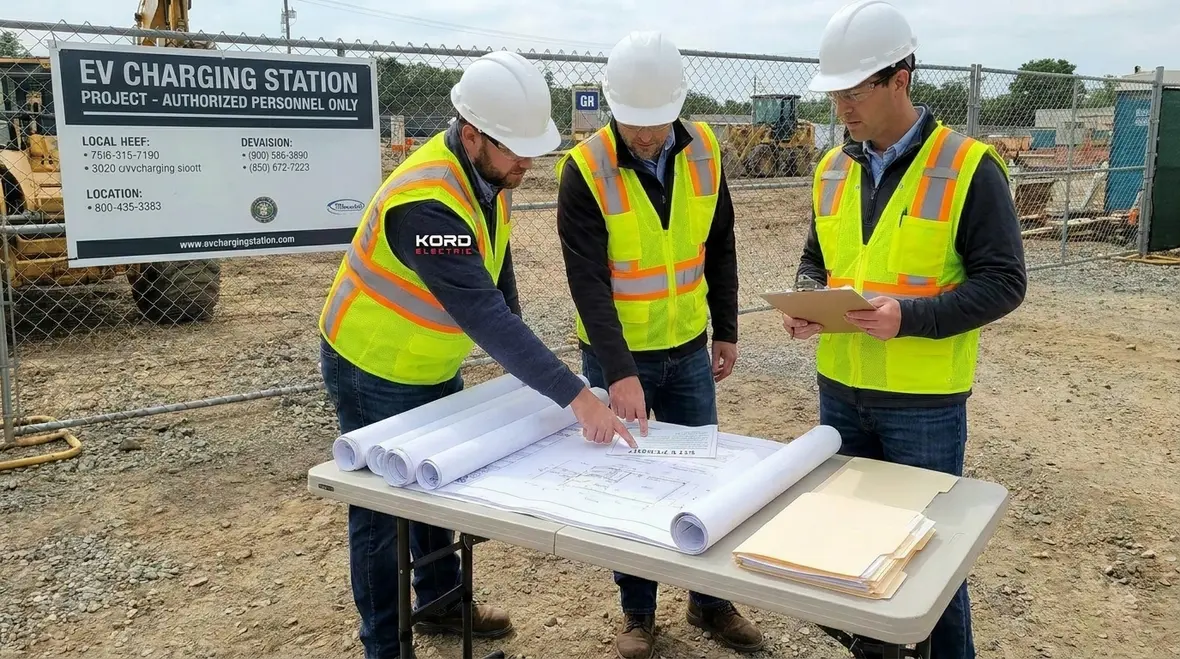 Permit-ready commercial EV charging station installation in progress