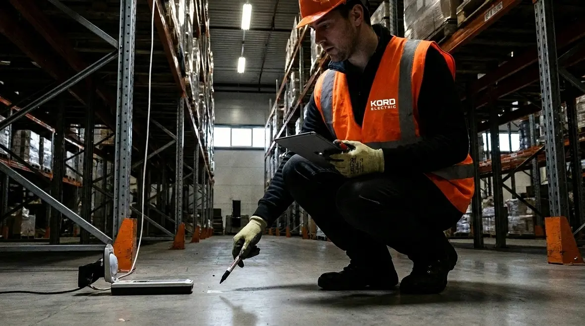 Technician planning lighting control zones in an industrial facility