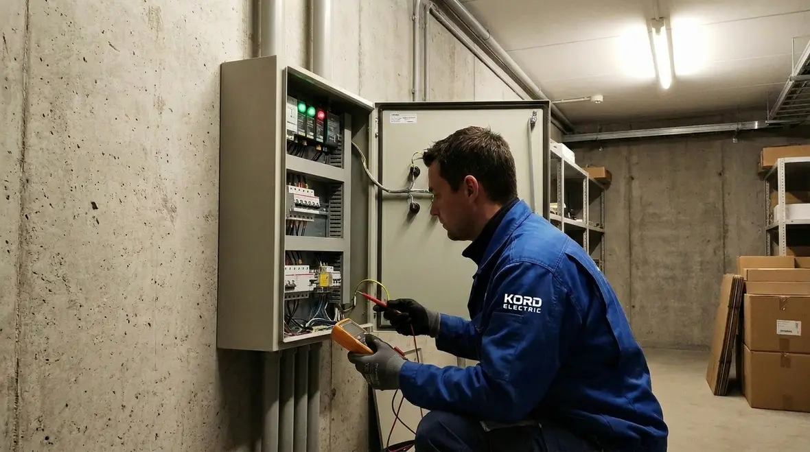 Maintenance team inspecting industrial lighting control systems