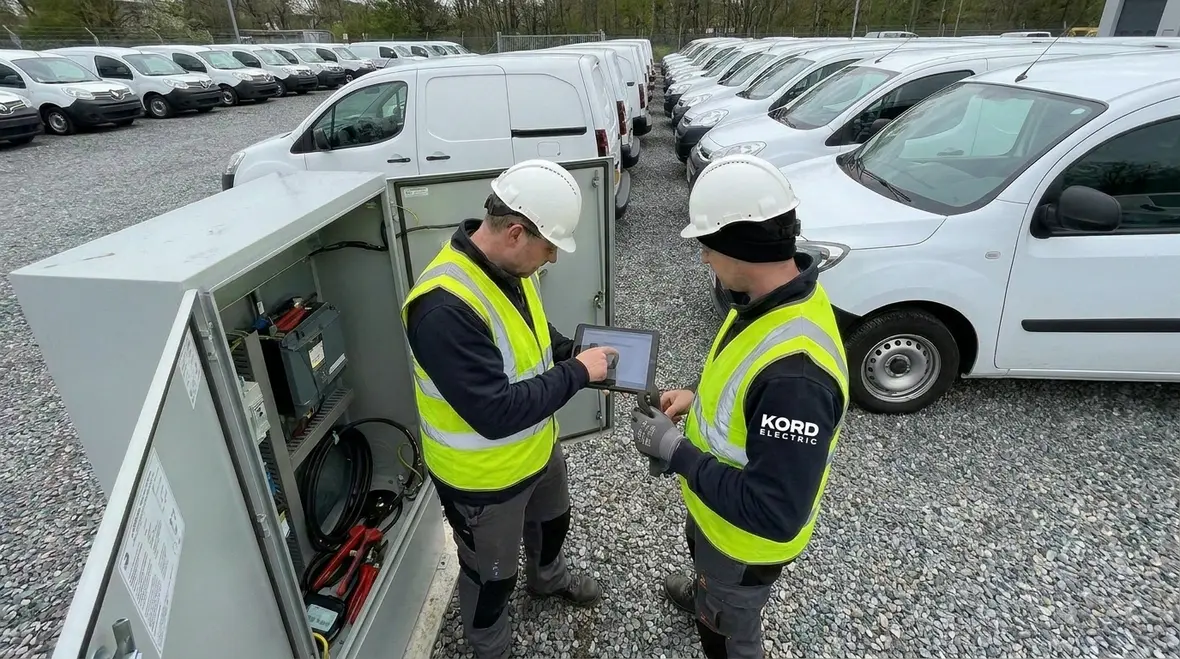 Commercial EV fleet charging stations at a commercial site