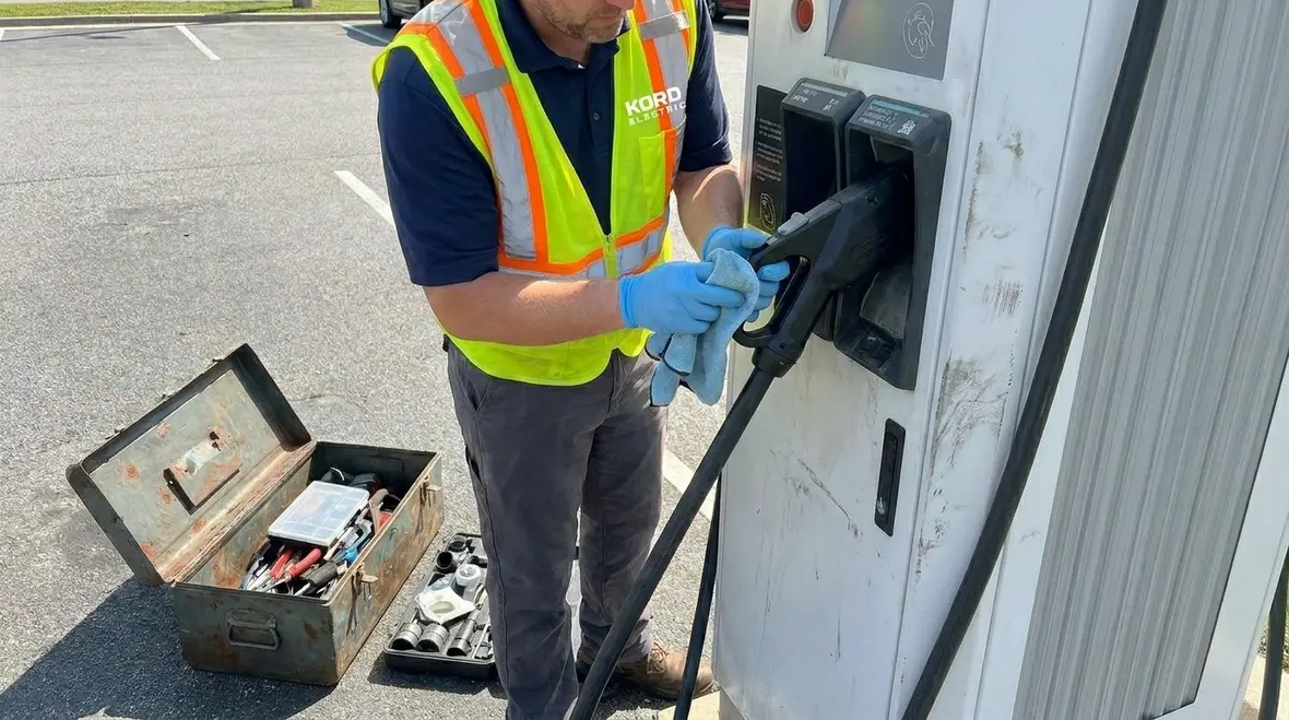 Technicians reviewing scalable commercial EV charging plans