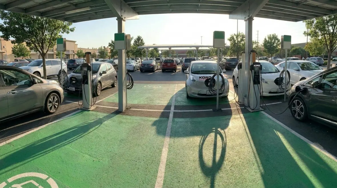 Fleet vehicles using commercial EV charging infrastructure at a logistics facility