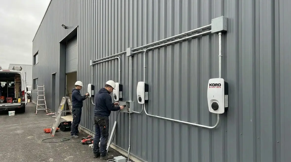 Commercial EV charging infrastructure installed at a business facility