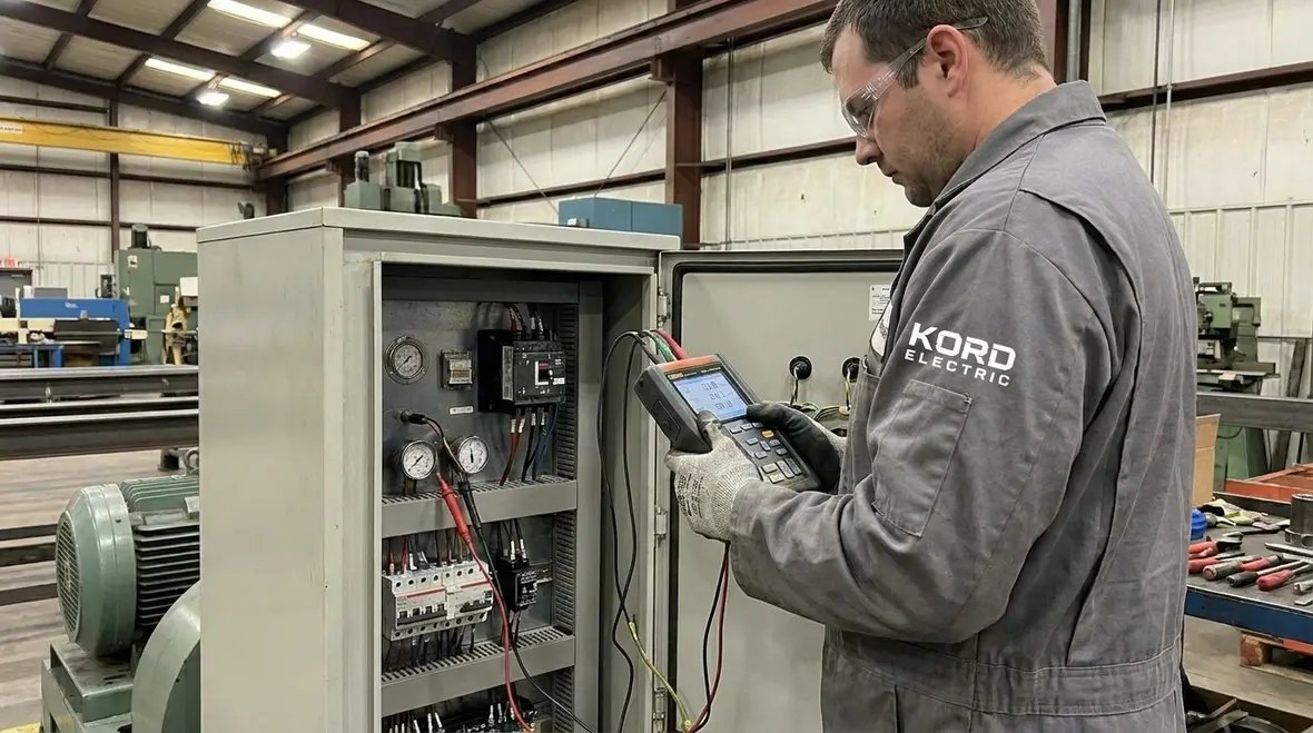 Industrial power quality analysis being performed on manufacturing equipment