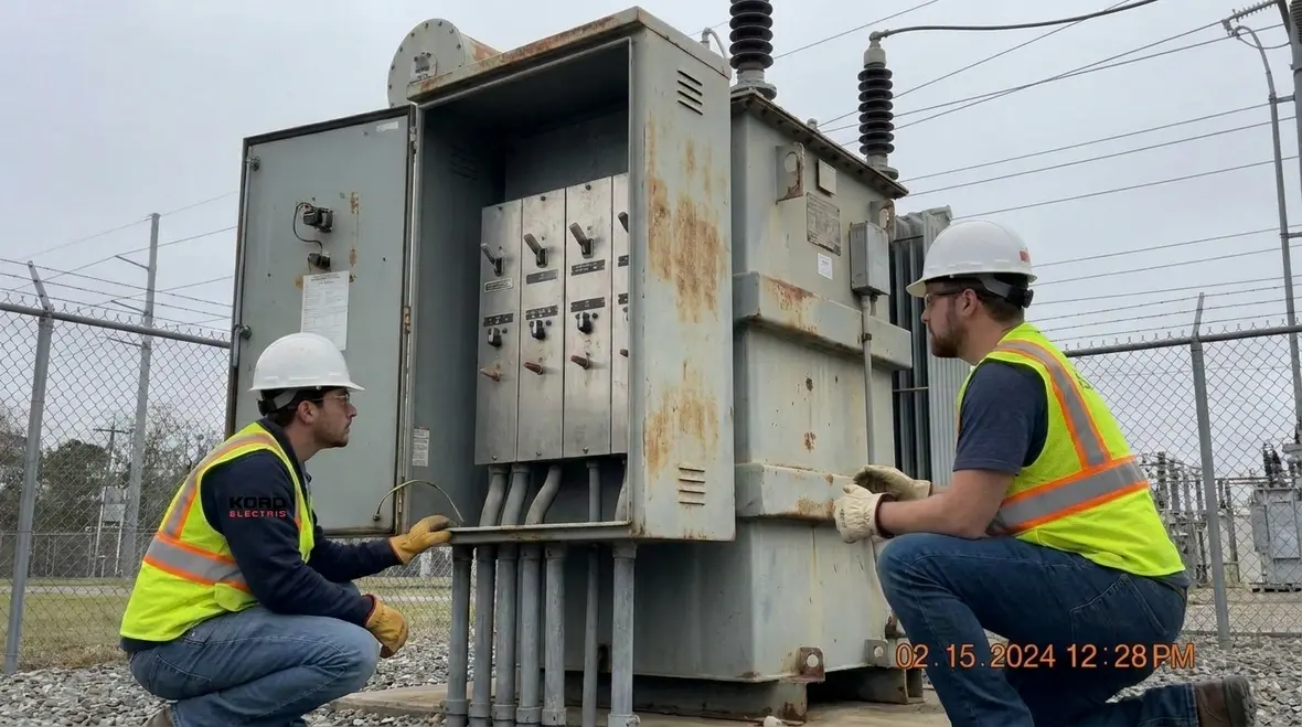 Technician reviewing commercial electrical surge protection solutions