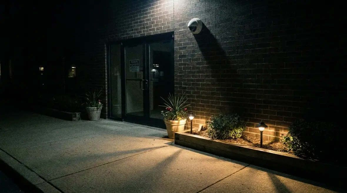 Commercial landscape lighting around business facility
