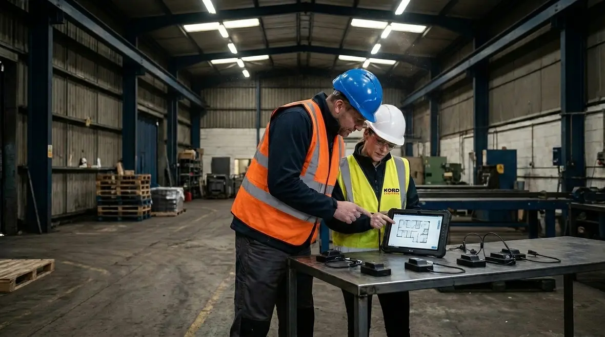 Technician commissioning commercial lighting automation system