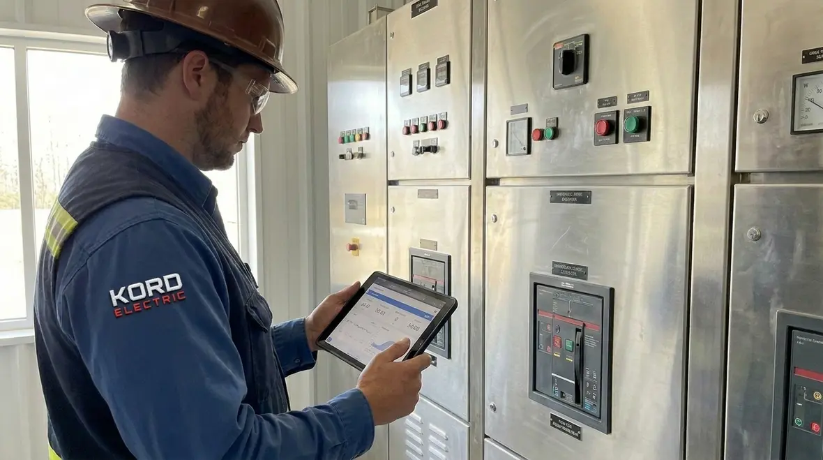 Technician performing proactive electrical preventive maintenance in a commercial facility