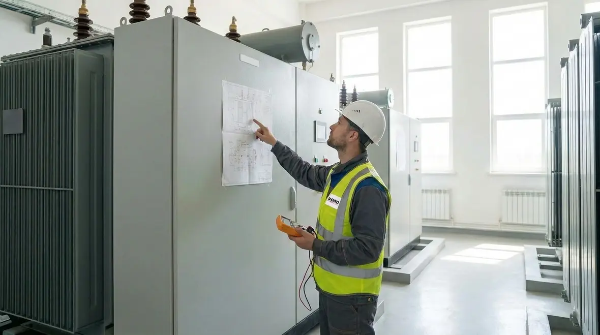 Electrical maintenance technician inspecting panelboards as part of a preventative schedule