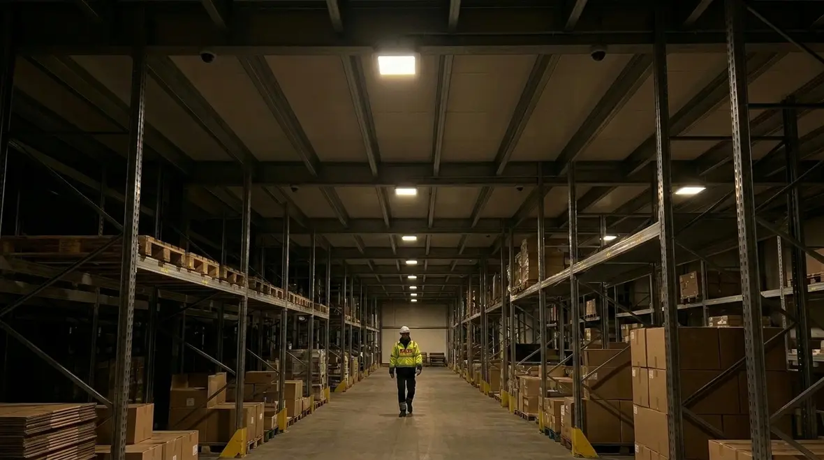 Warehouse and parking garage lighting controls retrofit with motion and daylight sensors