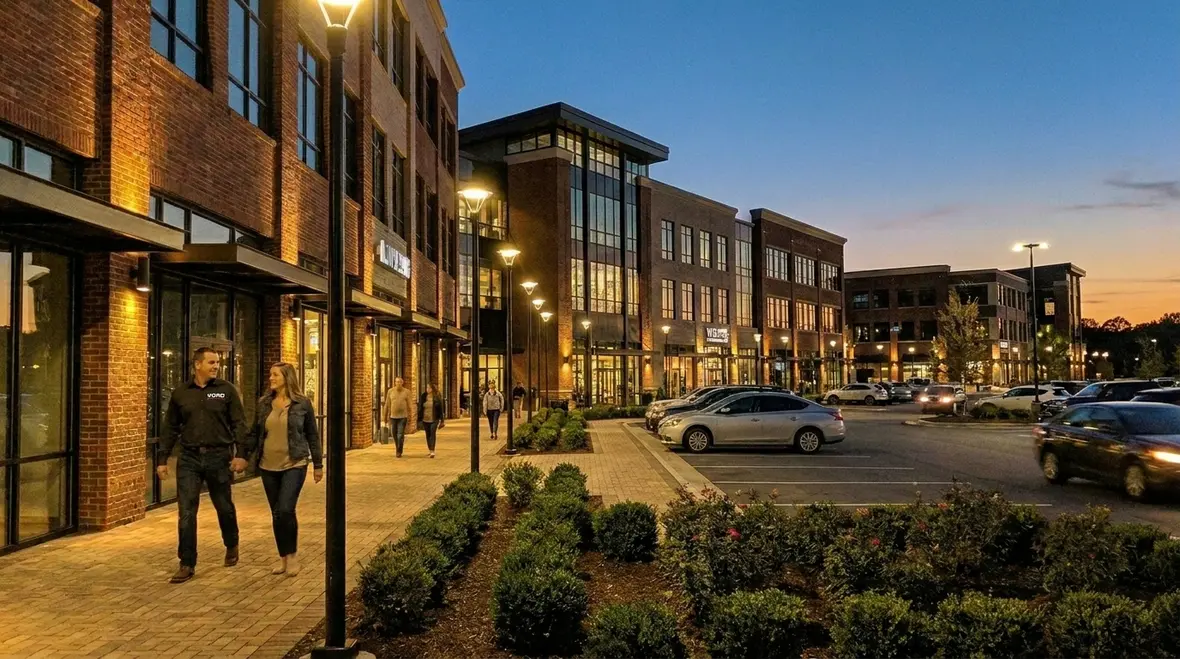 Strategic commercial outdoor lighting design around a facility