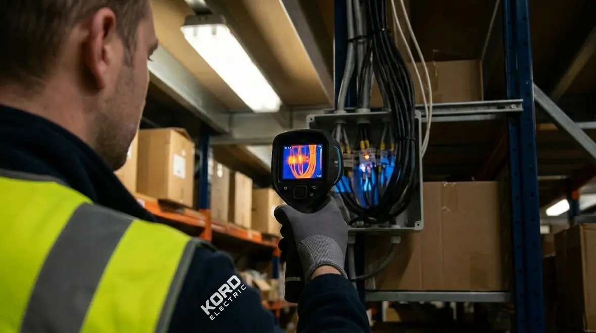 Warehouse team working safely around electrical panels