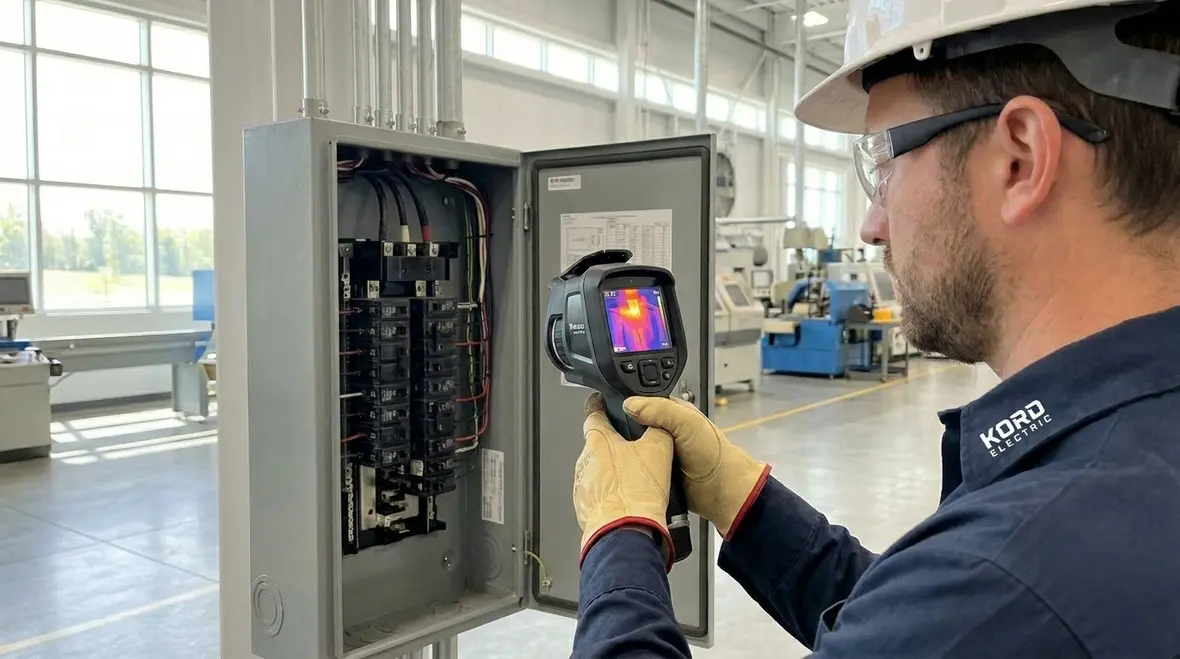 Technician reviewing commercial subpanel capacity planning layout