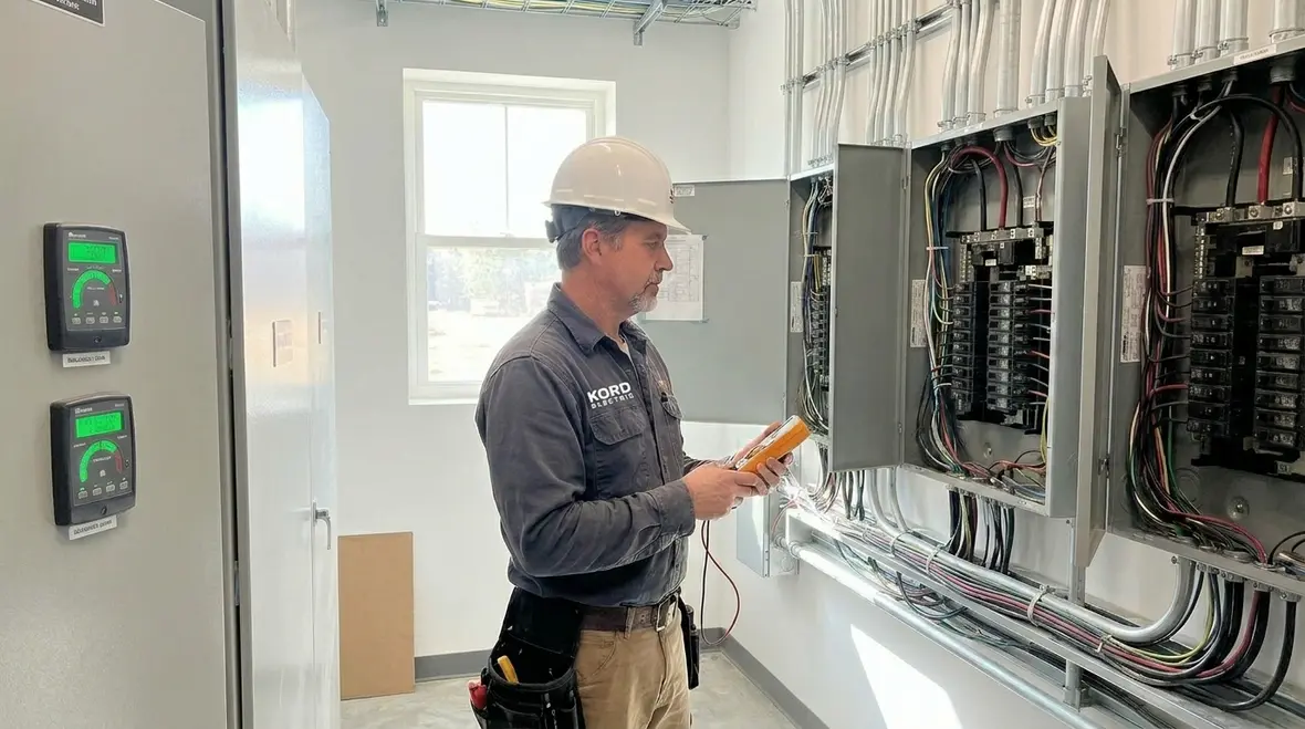 Technician performing commercial subpanel upgrade to improve power distribution