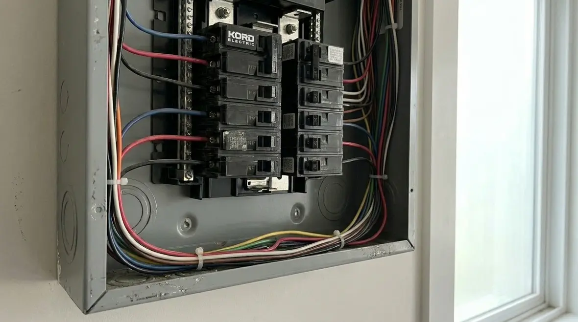 Technician verifying commercial subpanel layout and labeling