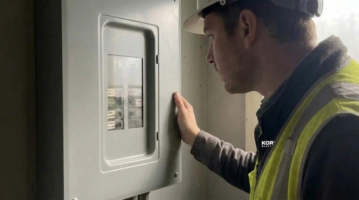 Commercial electrician checking subpanel connections to prevent overheating