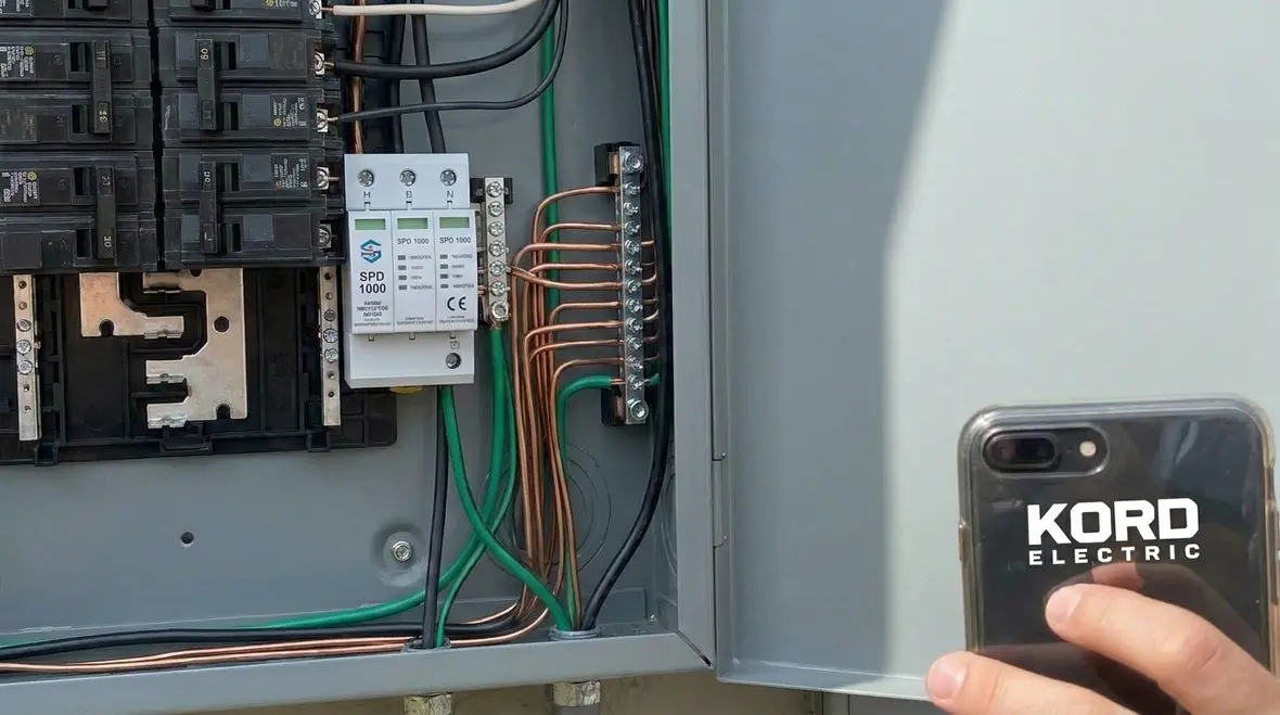 Layered surge protection devices installed in a commercial electrical room