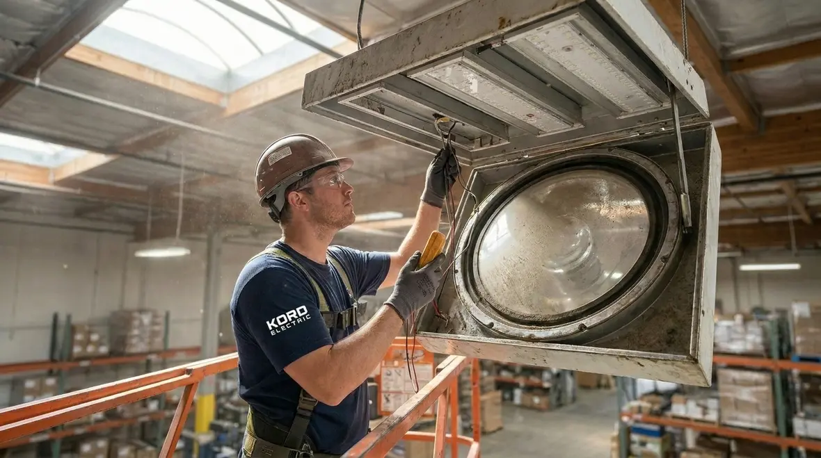 Factory floor with commercial and industrial electrical maintenance in progress