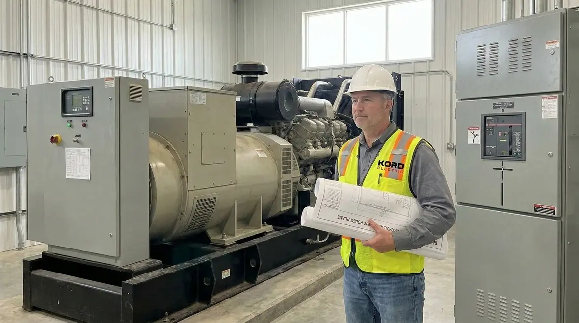 Industrial electrical team reviewing emergency power plans for critical loads