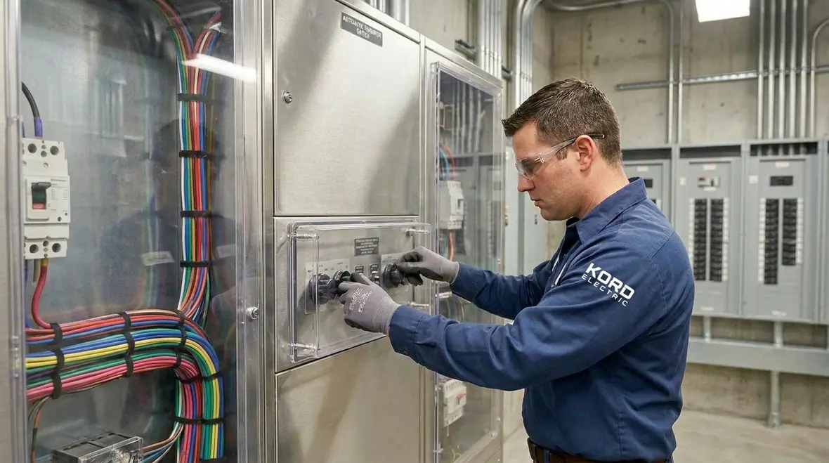 Engineers reviewing critical facility power redundancy diagrams