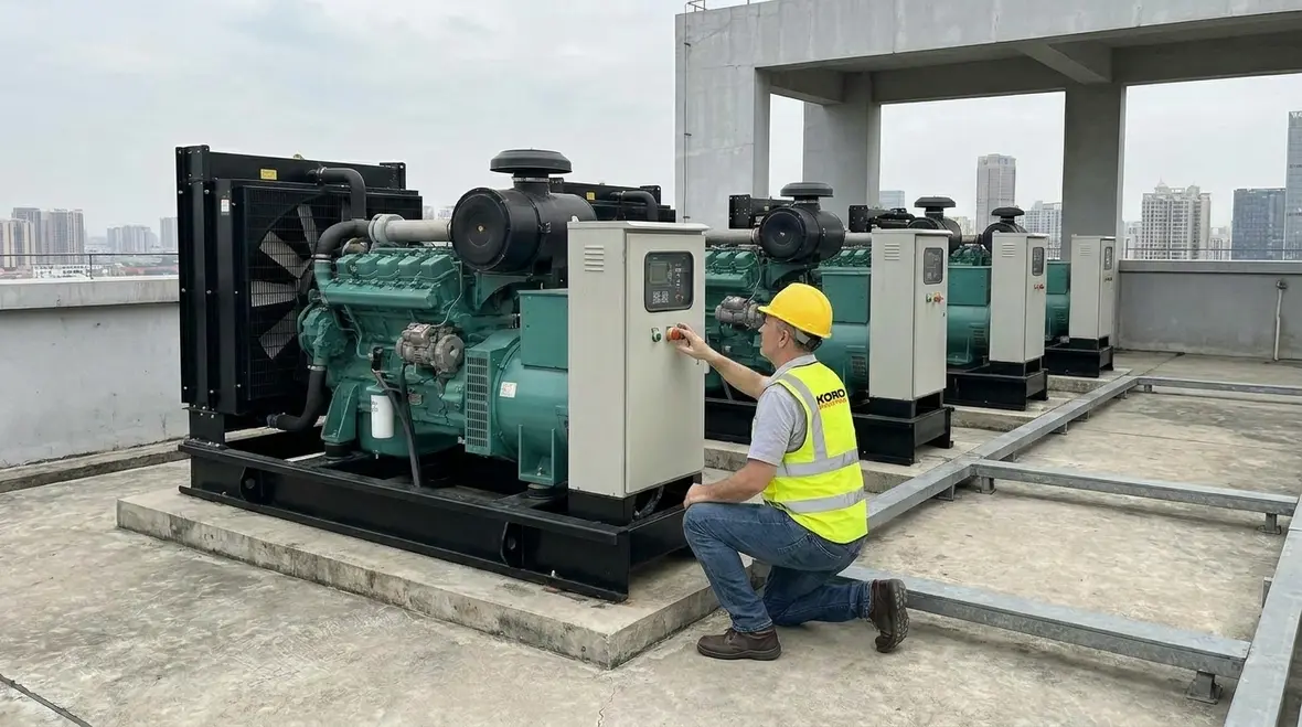 Backup generator and power distribution system serving a major property building