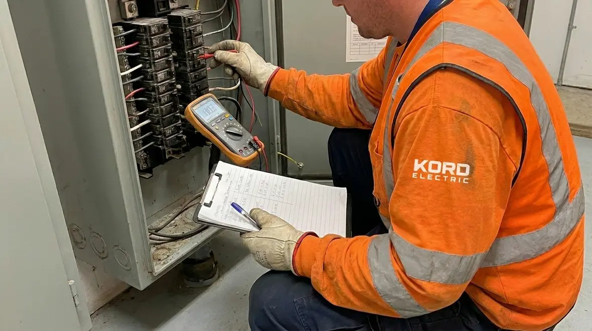Technician performing electrical subpanel load balancing in the field