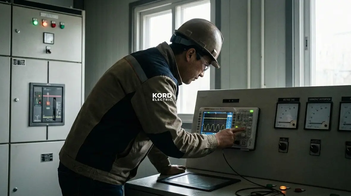 Technician inspecting commercial power distribution for single point failures