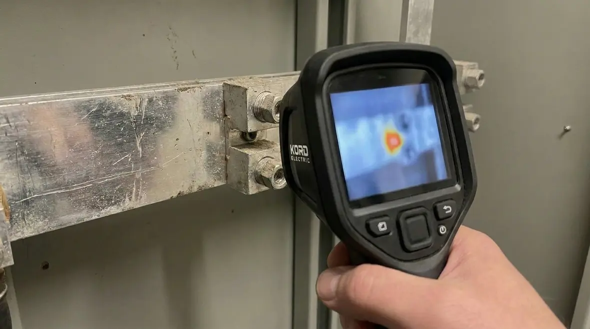 Technician performing preventive maintenance for downtime prevention on commercial electrical systems
