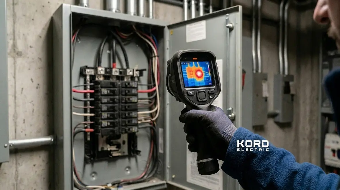 Thermal imaging used to find overheating electrical connections in commercial panels