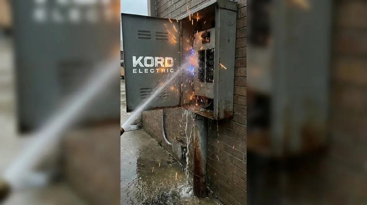 Risky use of water on electrical equipment illustration