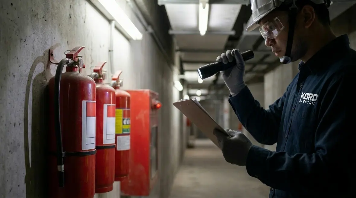 Industrial electrical room with properly selected fire extinguishers