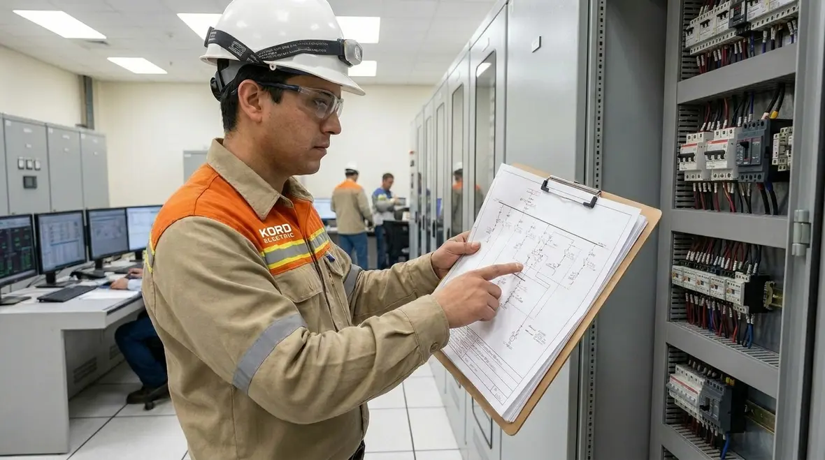 Technician performing an electrical infrastructure reliability assessment in a commercial facility