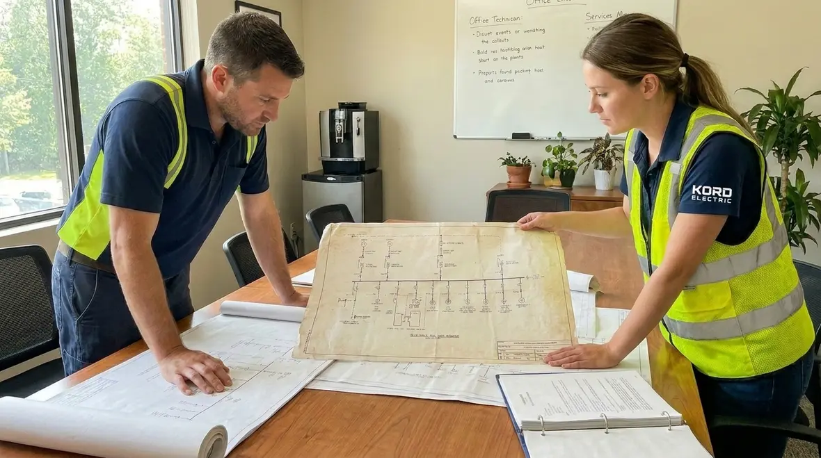 Engineer reviewing one line diagrams during load capacity planning