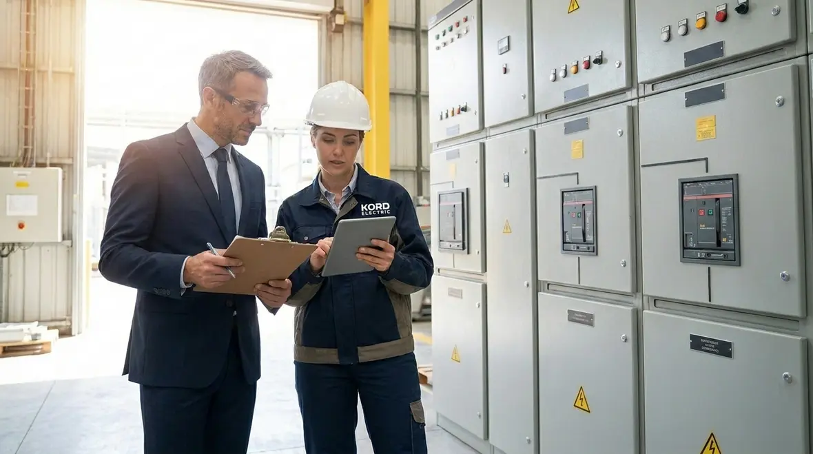 Technician performing scheduled electrical maintenance on a commercial electrical panel