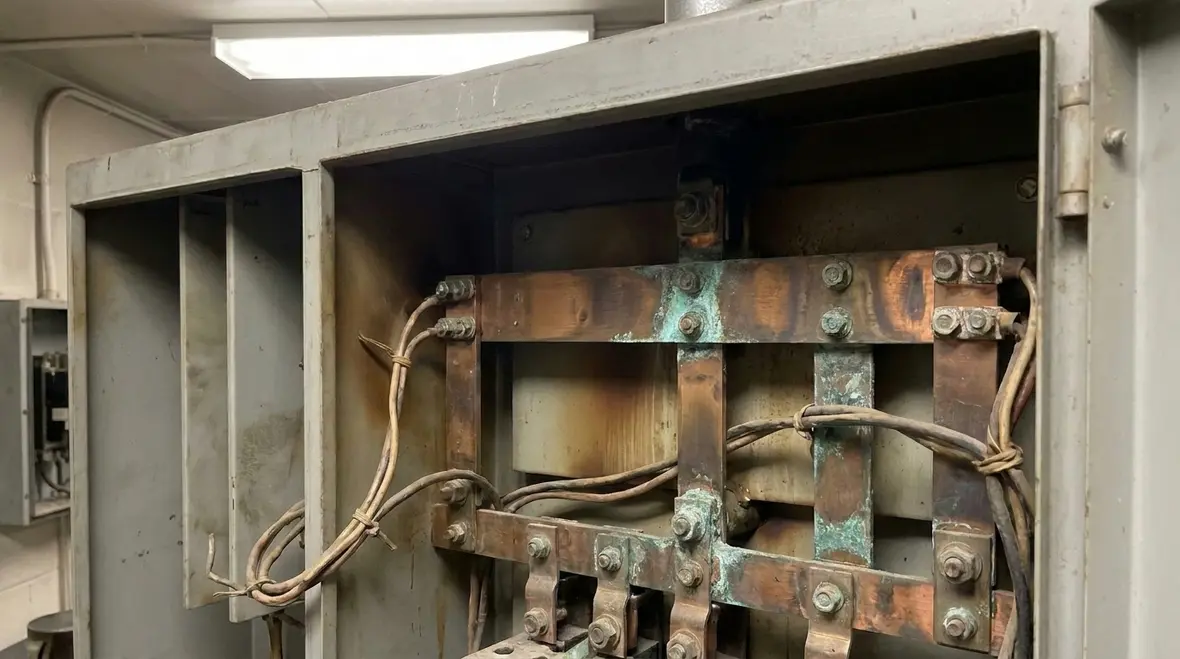 Aging commercial panel showing signs that a full upgrade is needed