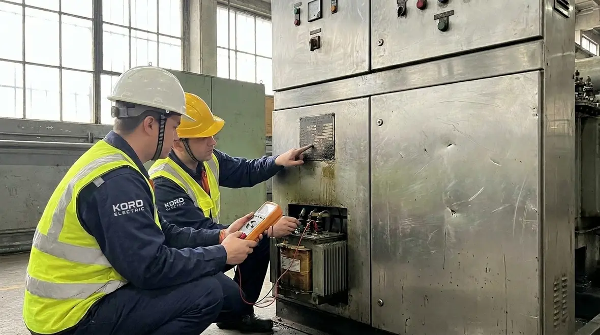Technician calculating electrical panel load capacity usage