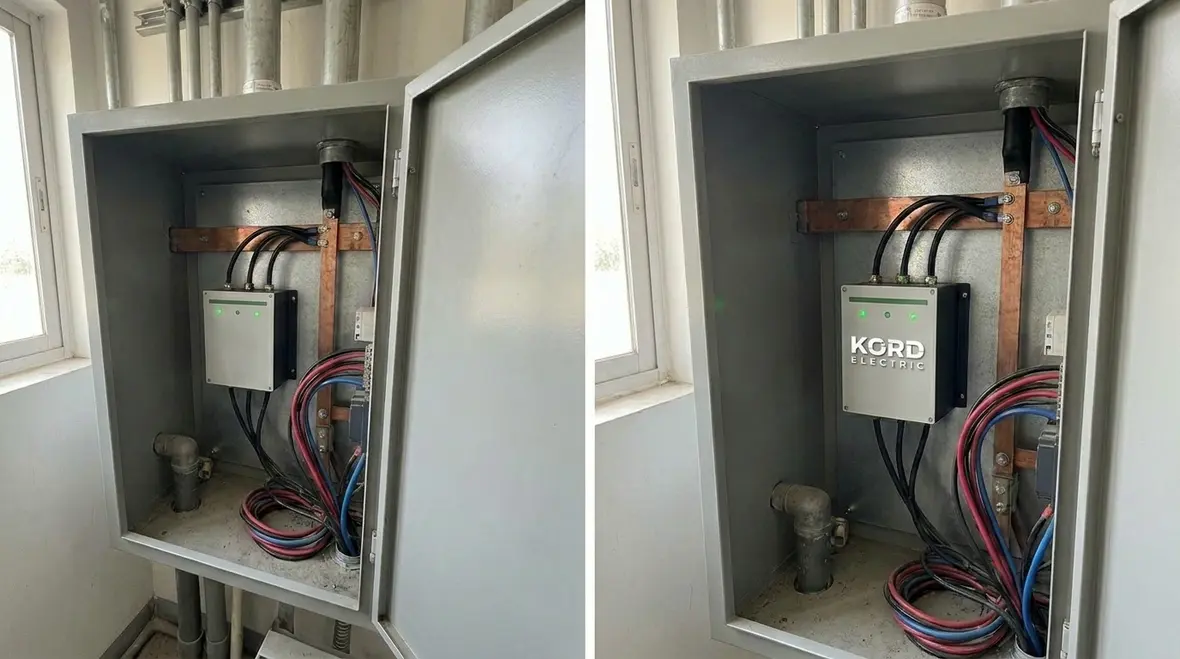 Close up of commercial electrical panel showing hidden surge risks