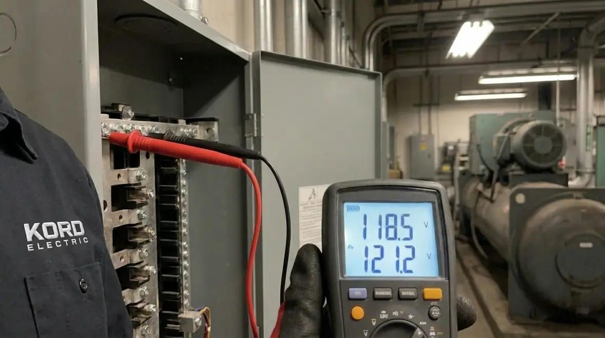 Commercial facility with subpanels and distribution equipment being inspected