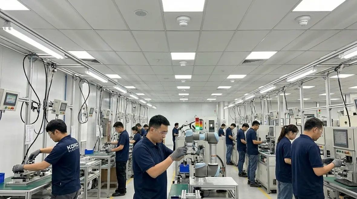 Kord Electric technician maintaining industrial lighting automation panels