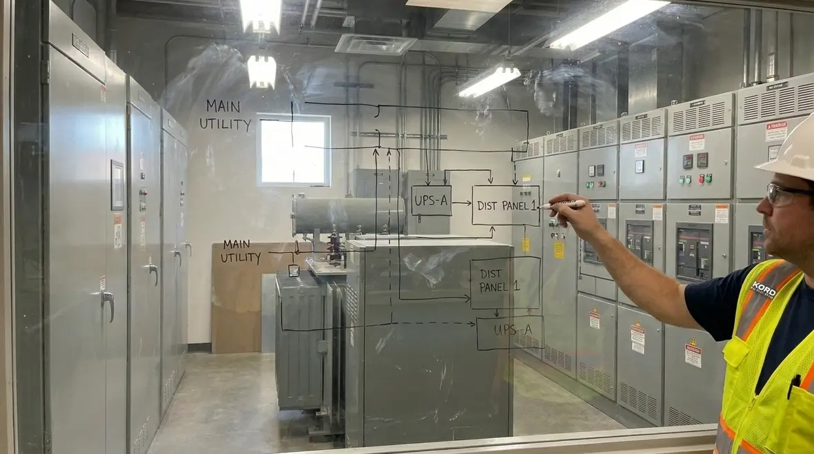Redundant power paths illustrated in a commercial data center
